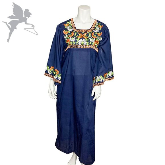 VINTAGE 1970's embroidered Palm Springs maxi kaftan - Picture 1 of 7